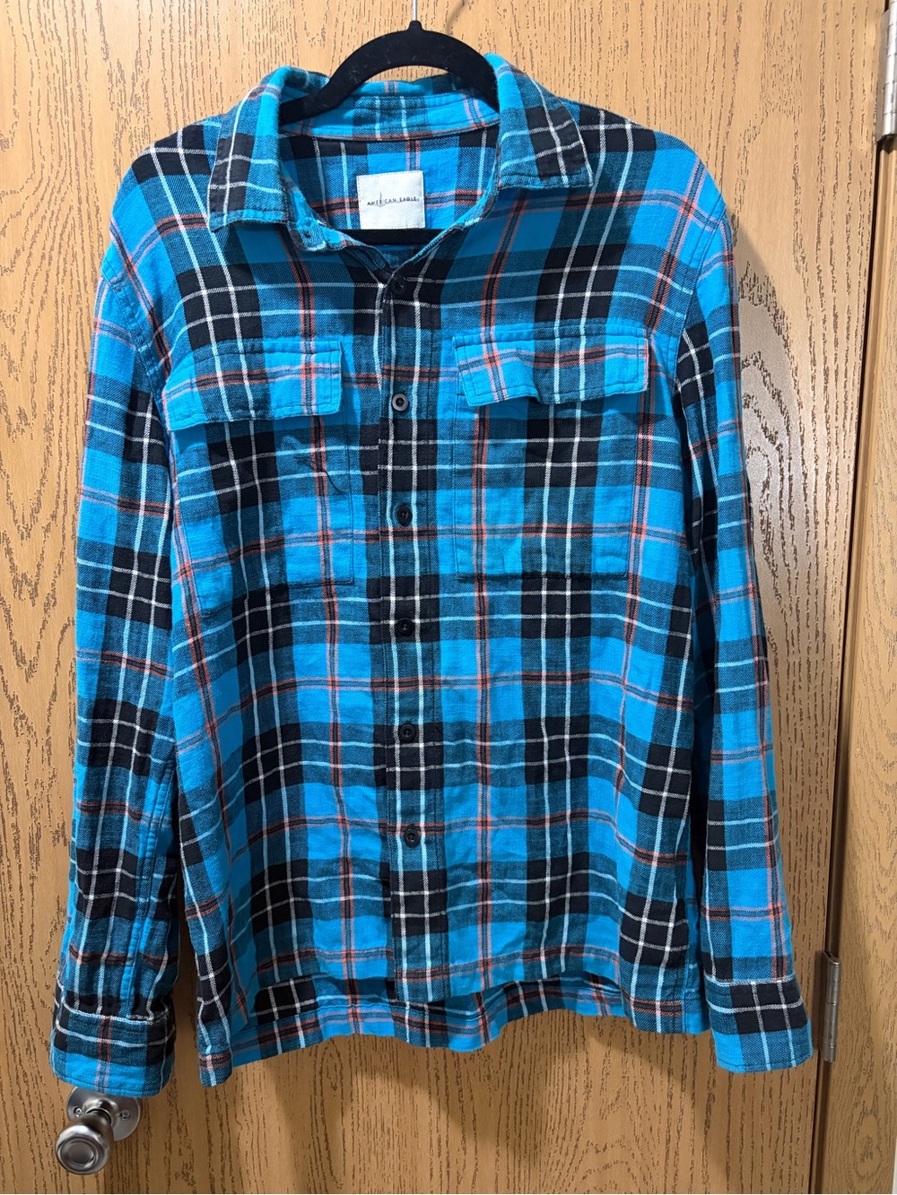 American Eagle Blue Black Plaid Flannel Button Down Shirt M